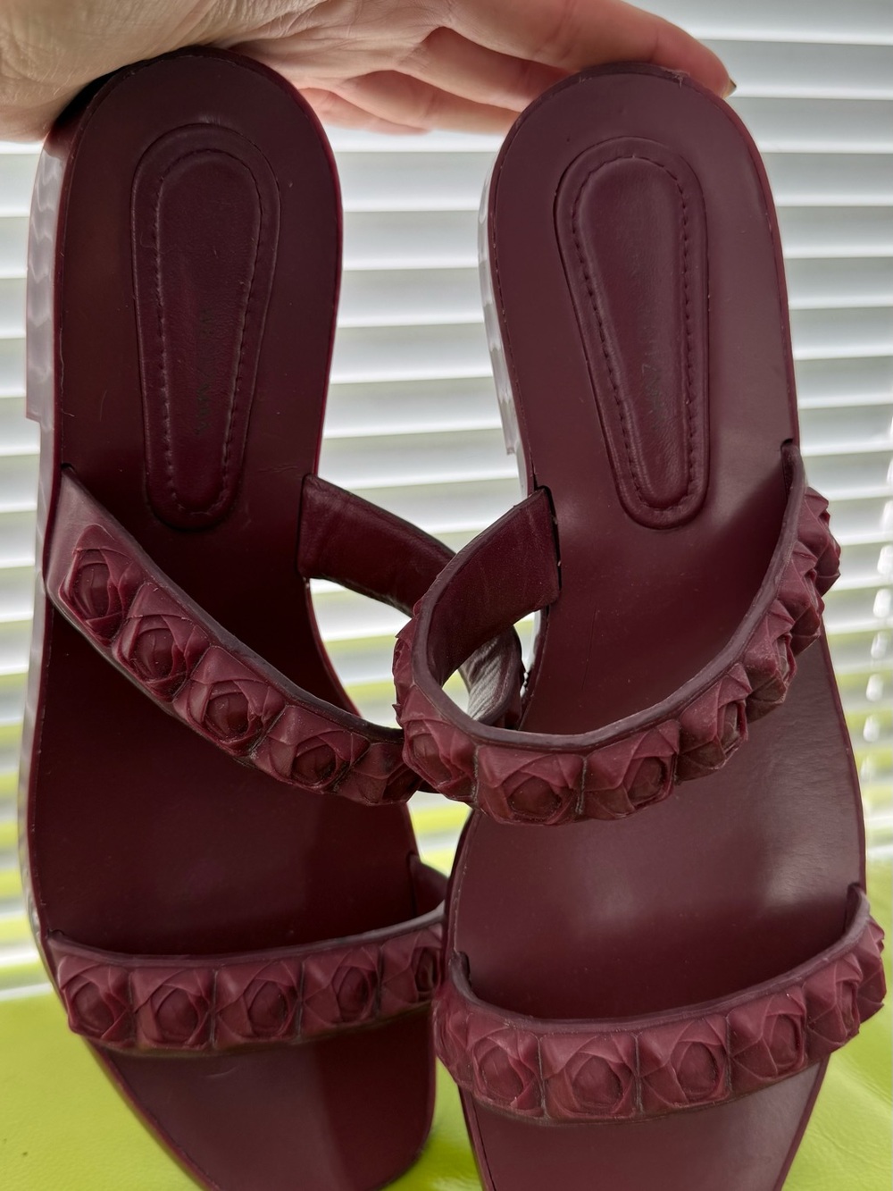 Stuart Weitzman Burgundy Rose-Trim Rubber Slide Sandals with leather trim